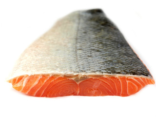 fresh salmon steak on white background