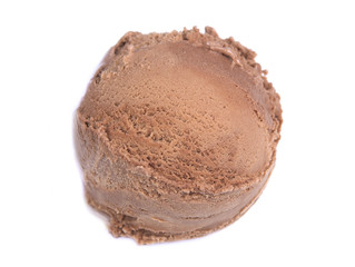 Chocolate ice cream scoop on white background