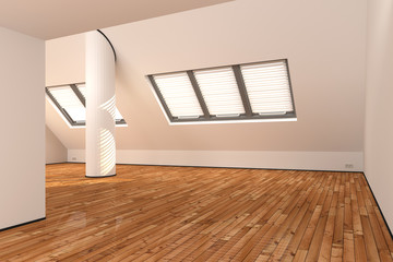 Leere Wohnung mit Parkett und Fenster