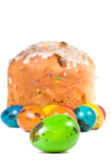Easter cake and colored eggs