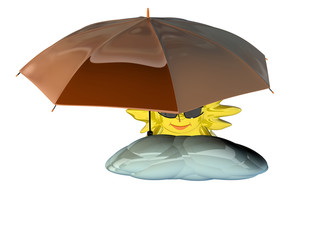 Cartoon sun with umbrella