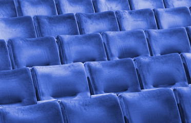 Fototapeta premium Rows of blue seats at an modern university auditorium