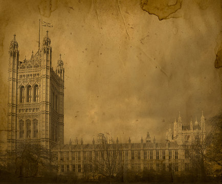 London. Vintage Westminster Abbey. House of Parliament