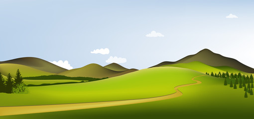 Green landscape with mountains