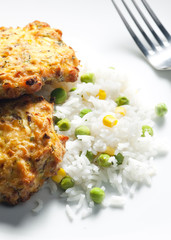 baked salmon burgers with vegetables rice