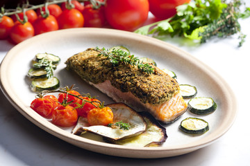 baked salmon with herbs eschar