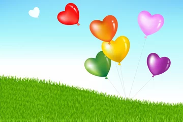 Foto op Plexiglas Kleurrijke hartvormige ballonnen © iadams