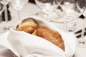 Fresh bread on restaurant table