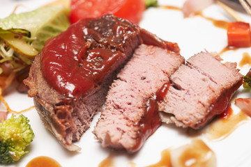 Tenderloin steak with steamed vegetables