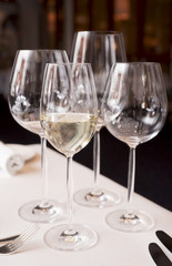 Wineglasses on restaurant table