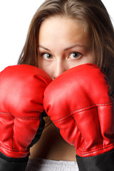 Girl in fighting gloves