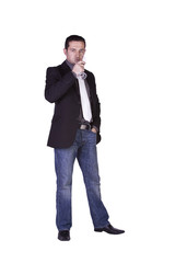 Businessman celebrating with a glass of drink