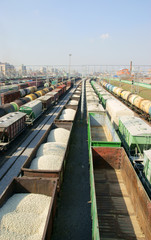 Fototapeta na wymiar Many freight wagons