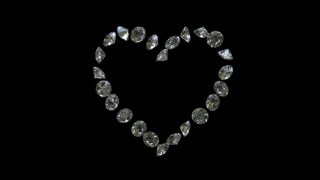Spinning diamond heart  - LOOPED and alpha masked cg animation