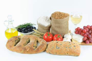 Mediterranean olive breads and food raw products.