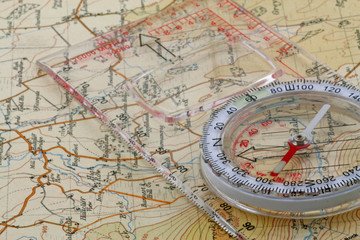 Fototapeta na wymiar compass and map