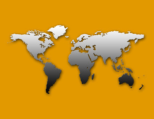 Fototapeta na wymiar Weltkarte auf gelben Hintergrund