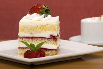 Slice of strawberry or raspberry cake