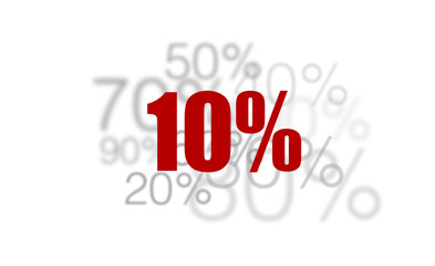 10% - dix pour-cent rouge sur fond blanc et chiffres gris