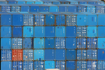 Blue sea containers in an international port