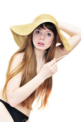 smoking girl in straw hat