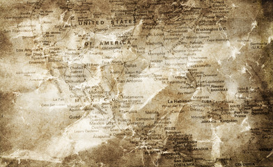 Old map of America.Photo in vintage image style.