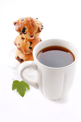 tea cup with cakes.