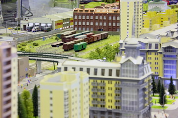 model of railroad station. focus on three floors building