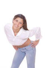 Obraz premium Beautiful young woman in jeans