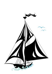 In the distance on the sea the ship silhouette is visible