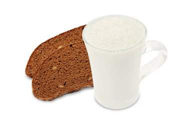 Glass of milk and rye bread