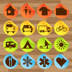 Recreation and camping signs vector icon stickers