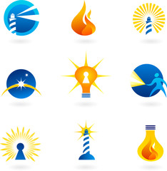 Fototapeta na wymiar Light and fire icons and logos