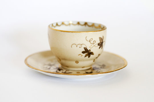 Hand-Painted Creme Flower and Vine Tea Cup