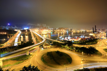 Fototapeta na wymiar Cargo Terminal and highways of Hong Kong