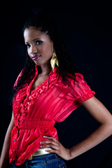 Fototapeta premium Beautiful african american woman with thoughtful expression