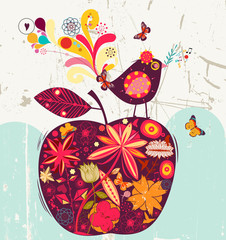 cute apple and bird - 21873612