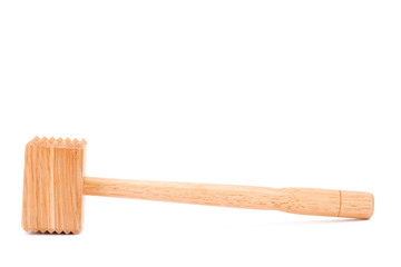 Wooden meat tenderizer isolated on white background.