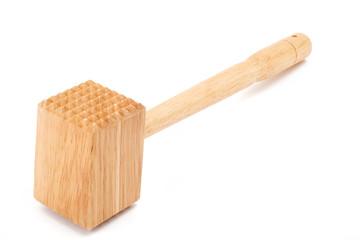 Wooden meat tenderizer isolated on white background.