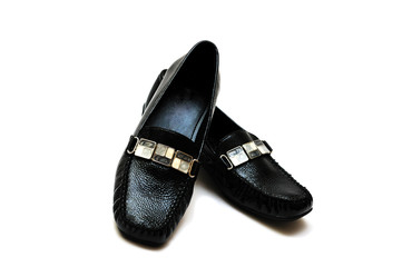 black leather women shoes