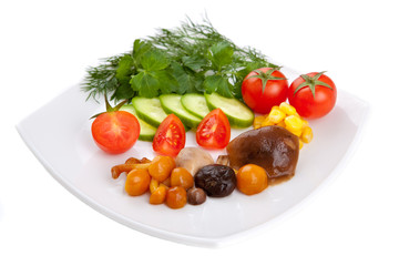 Snack with mushrooms, tomatoes and fennel