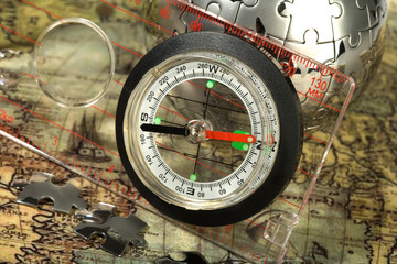 Compass on the old map