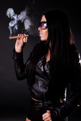 Sexy brunette with cigar