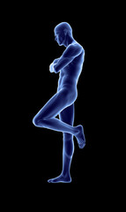 blauer mann lehnt an ...