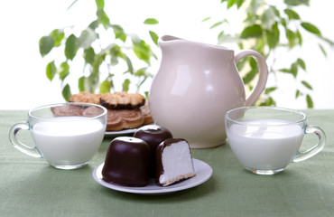 Breakfast cake and milk