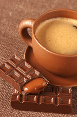 Cup of coffee and chocolate