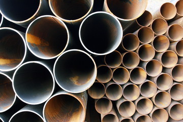 Close-up of steel high-pressure pipes of various diameter bunch