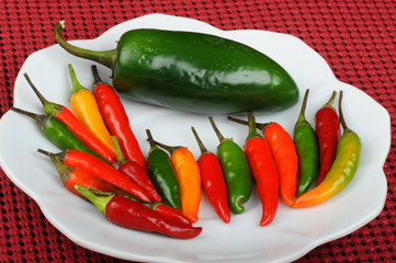Thai red,green and large jalapeno peppers.