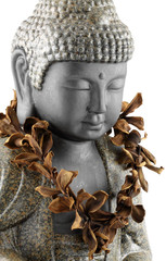 bouddha fleuri, fond blanc