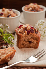 Fototapeta na wymiar Muffins with wild cherries and nuts